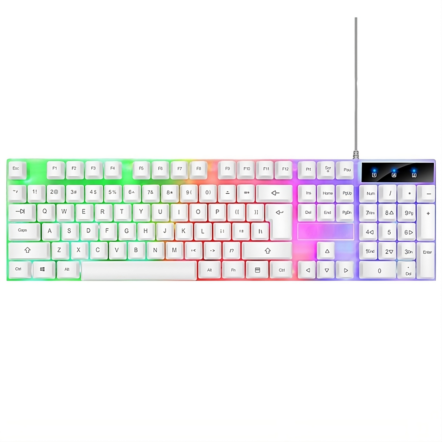 A clevisco white mechanical gaming keyboard that features RGB lighting