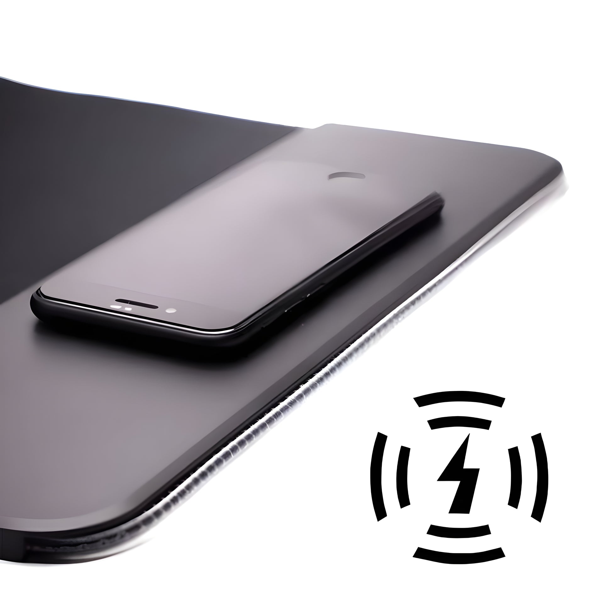 A mobile phone being wirelessly charged on a Clevisco Gaming mousepad which features wireless charging technology