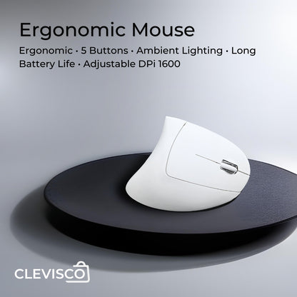 A Clevisco Ergonomic Mouse Placed on a Black round Surface