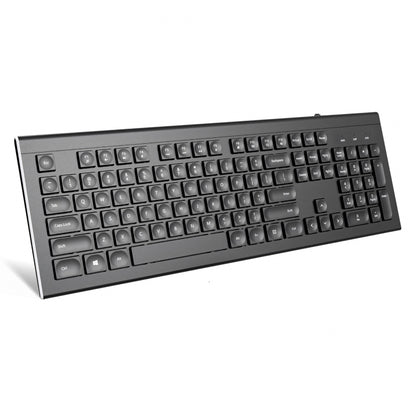 Ergonomic chiclet concave keys keyboard clevisco.The image depicts a sleek, black Clevisco ergonomic keyboard with white lettering on the keys. The keyboard, featuring a standard QWERTY layout and additional function keys, is designed with well-spaced keys to reduce typing fatigue and improve speed and accuracy. The absence of visible cables suggests it might be wireless. The keyboard’s modern design enhances the functionality and aesthetics of a professional workspace.