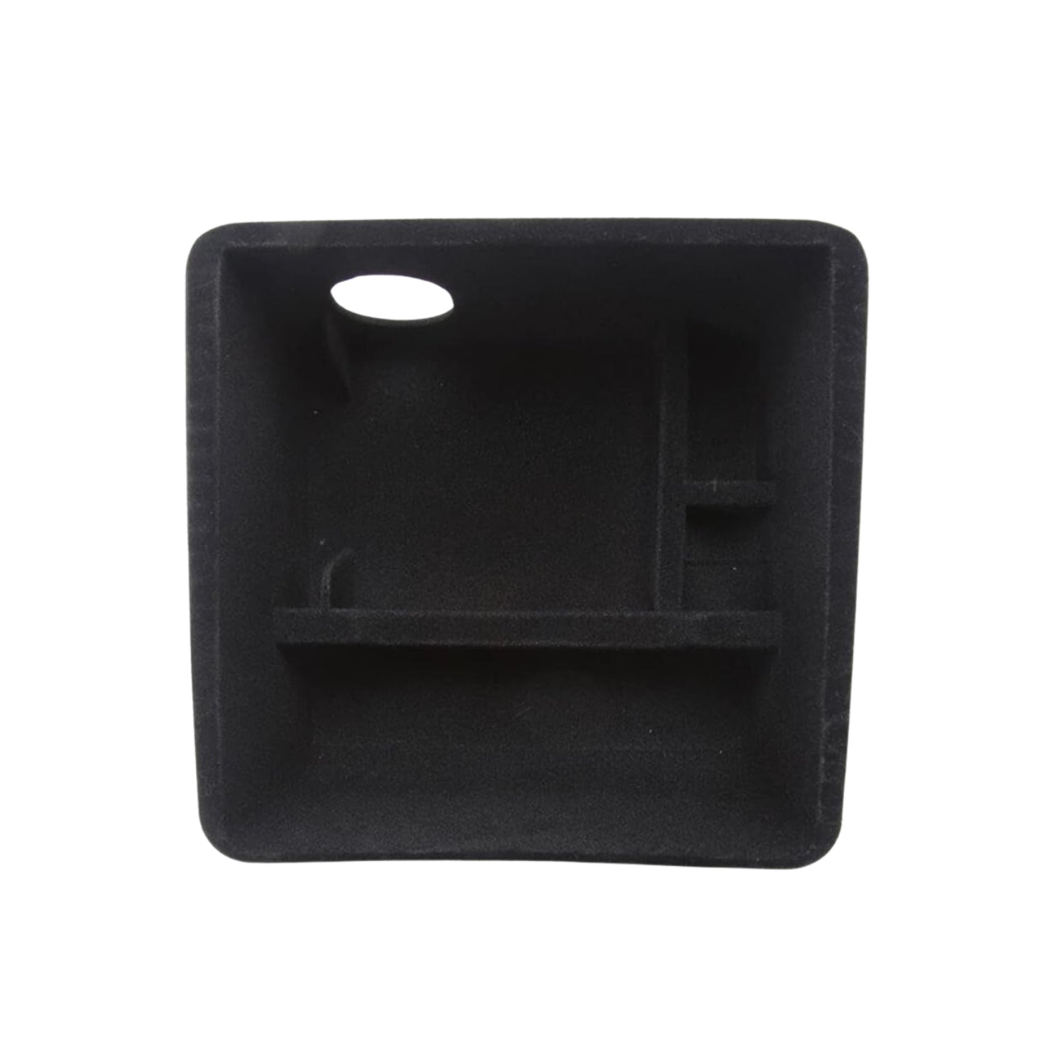 A Tesla Model 3 & Y compatible Black Armrest Center Console Organizer Storage Container Tray made with a black soft outer material for softer touch 